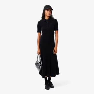 Women’s Fuzzy Ribbed Knit Polo Collar Dress