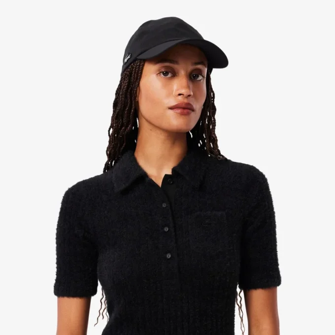 Women’s Fuzzy Ribbed Knit Polo Collar Dress