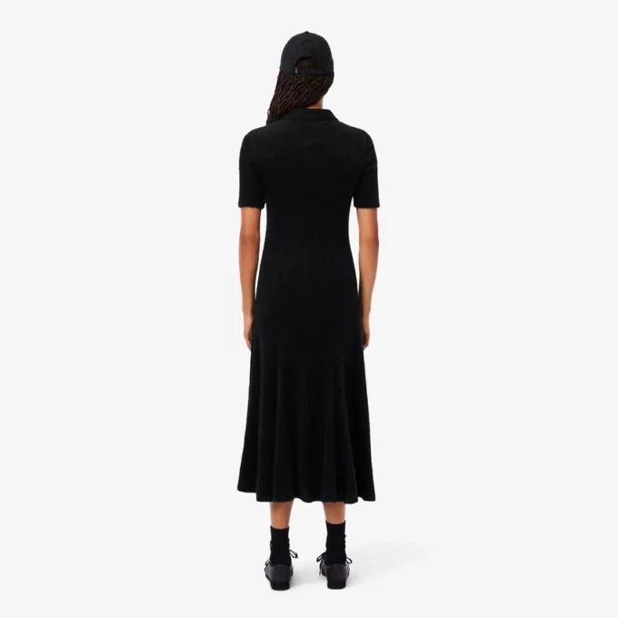 Women’s Fuzzy Ribbed Knit Polo Collar Dress