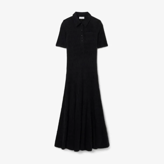 Women’s Fuzzy Ribbed Knit Polo Collar Dress