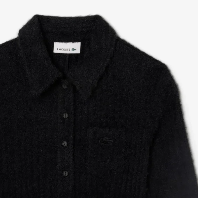 Women’s Fuzzy Ribbed Knit Polo Collar Dress