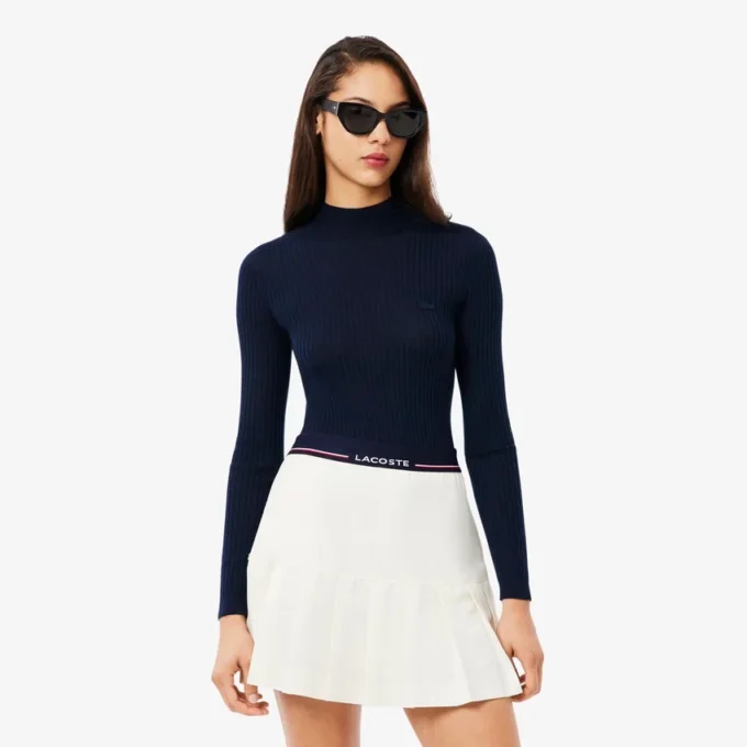 Women’s High-Neck Ribbed Knit Merino Wool Sweater
