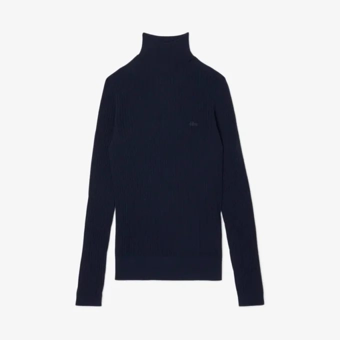 Women’s High-Neck Ribbed Knit Merino Wool Sweater