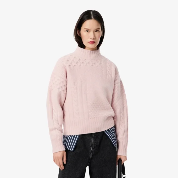 Women’s Patchwork Effect High-Neck Wool Sweater