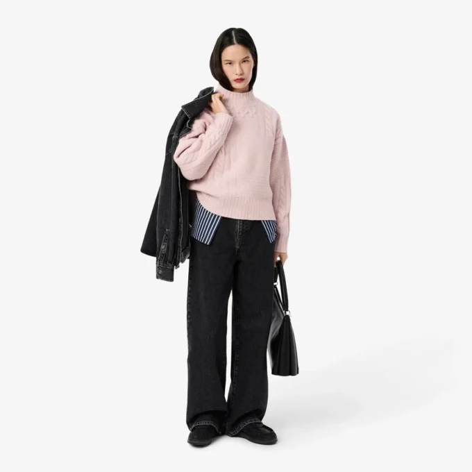 Women’s Patchwork Effect High-Neck Wool Sweater