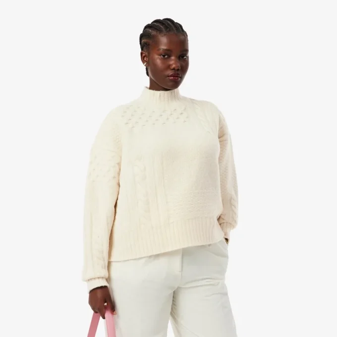 Women’s Patchwork Effect High-Neck Wool Sweater