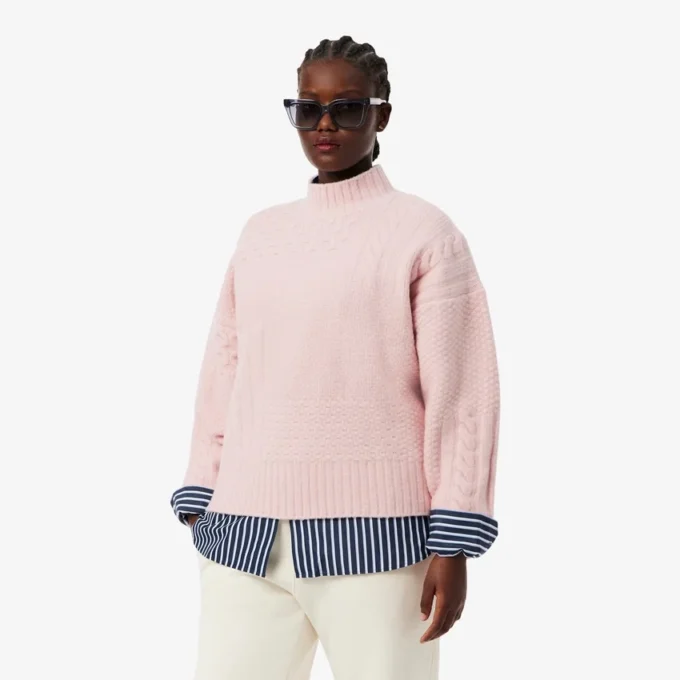 Women’s Patchwork Effect High-Neck Wool Sweater