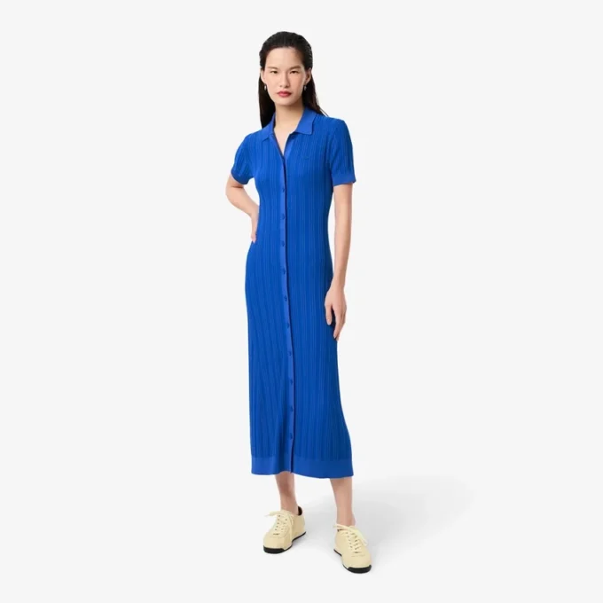 Women’s Ribbed Knit Polo Collar Dress