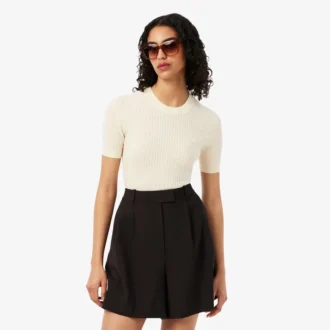 Women’s Short Sleeve Merino Wool Rib Knit Sweater