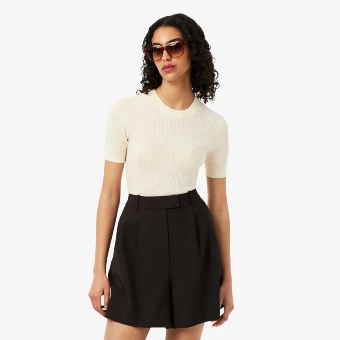 Women’s Short Sleeve Merino Wool Rib Knit Sweater