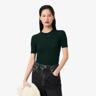 Women’s Short Sleeve Merino Wool Rib Knit Sweater