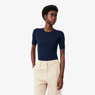 Women’s Short Sleeve Merino Wool Rib Knit Sweater