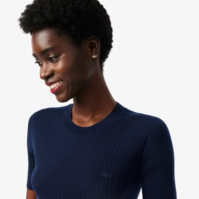 Women’s Short Sleeve Merino Wool Rib Knit Sweater