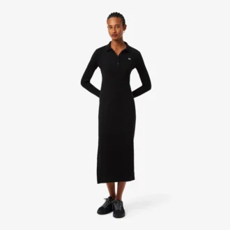 Women’s Slim Fit Ribbed Cotton Polo Collar Dress