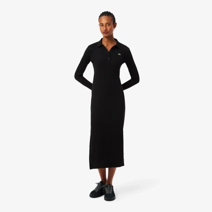 Women’s Slim Fit Ribbed Cotton Polo Collar Dress
