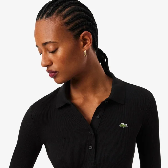 Women’s Slim Fit Ribbed Cotton Polo Collar Dress