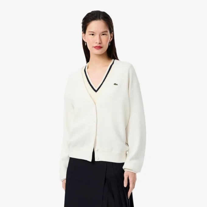 Women’s V-Neck Moss Stitch Cotton Cardigan