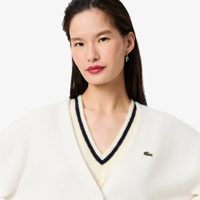 Women’s V-Neck Moss Stitch Cotton Cardigan