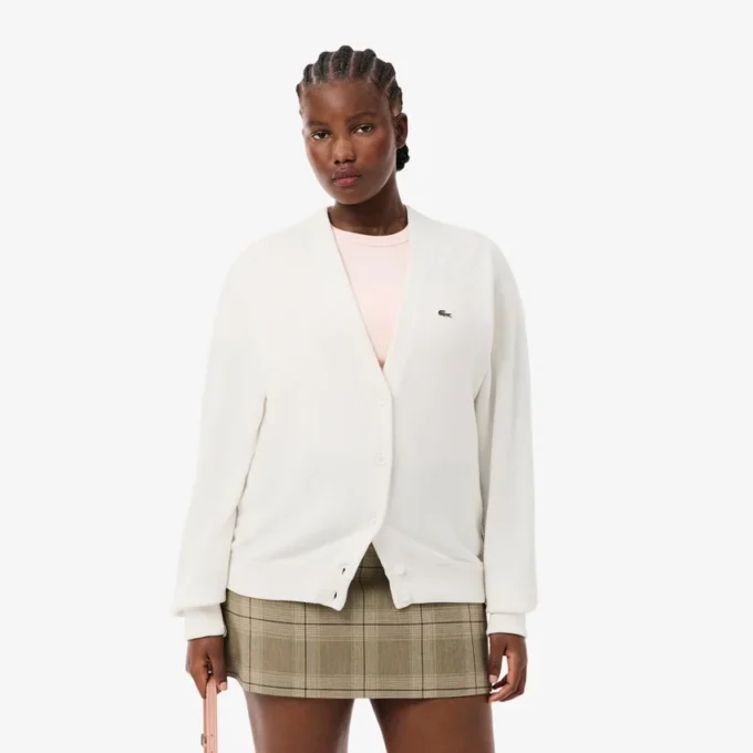 Women’s V-Neck Moss Stitch Cotton Cardigan