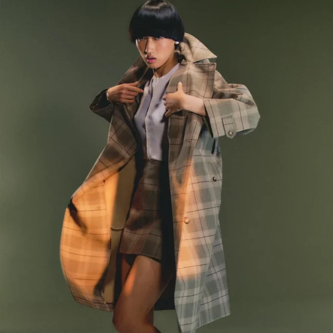 Women’s Water-Repellent Plaid Wrap Coat