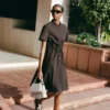 Wool Blend Pleated Polo Dress