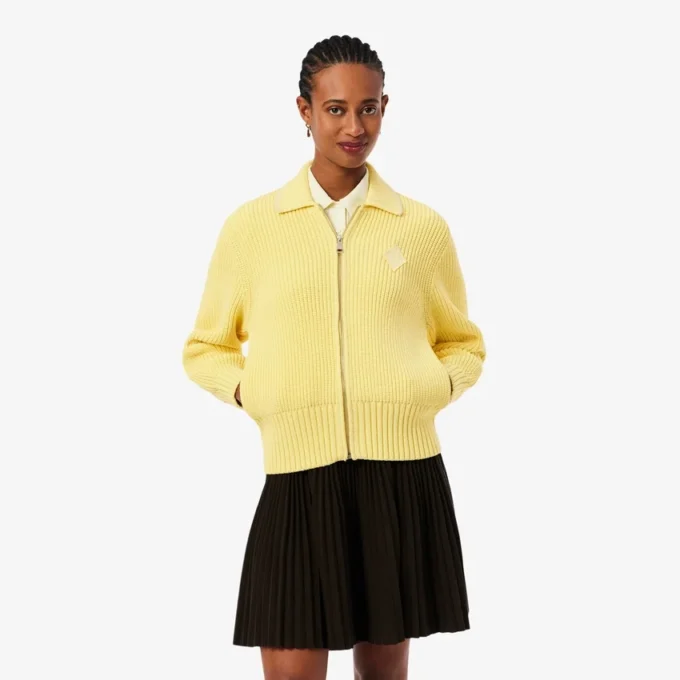 Zipped Cotton Badge Accent Sweater