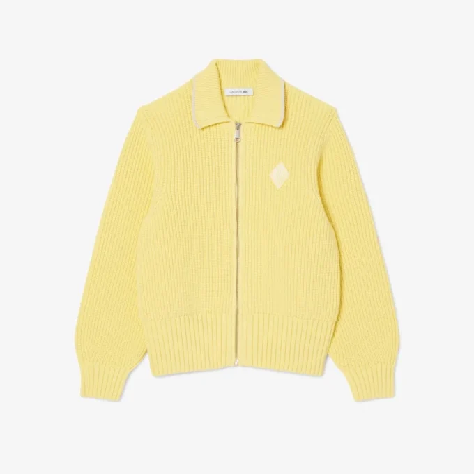 Zipped Cotton Badge Accent Sweater